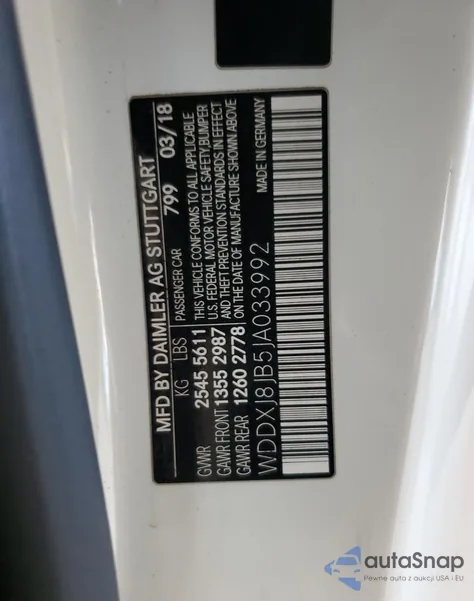 2018 Mercedes-Benz S 63 Amg z USA, uszkodzony, nr VIN WDDXJ8JB5JA033992